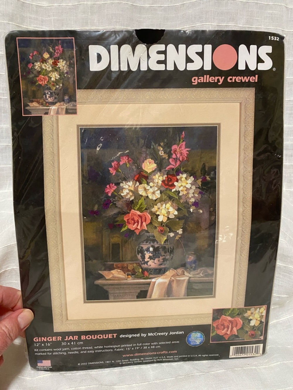 Dimensions Ginger Jar Bouquet Crewel Kit - Multicolor Floral Picture Frame Art